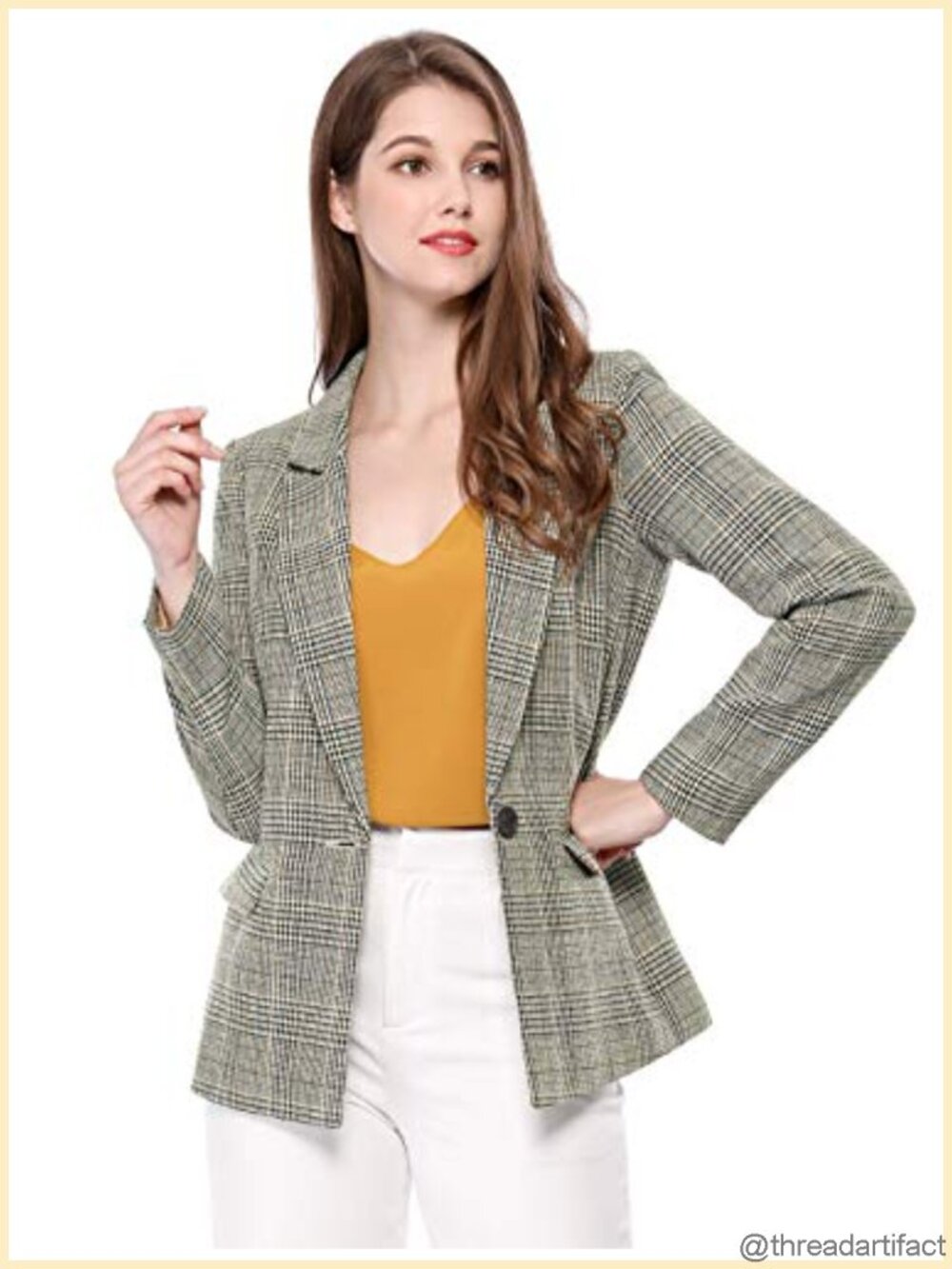 Women's Houndstooth Plaid Blazer Suit Jacket Business Casual Work